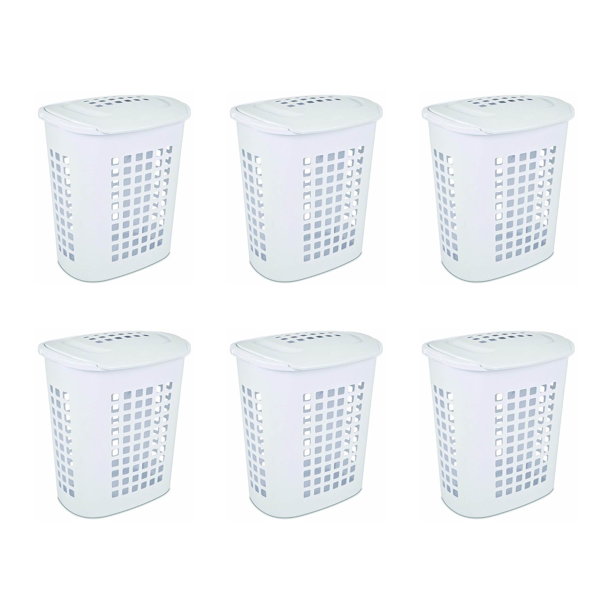 Sterilite 2.3 Bushell 81 Liter Lift Top XL Laundry Basket Hamper, White (6 Pack)