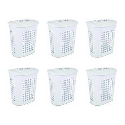 Sterilite 2.3 Bushell 81 Liter Lift Top XL Laundry Basket Hamper, White (6 Pack)