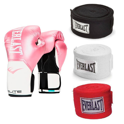 Everlast Pink Elite Pro Style Boxing Gloves 12 Oz & 120-Inch Hand Wraps (3 Pack)