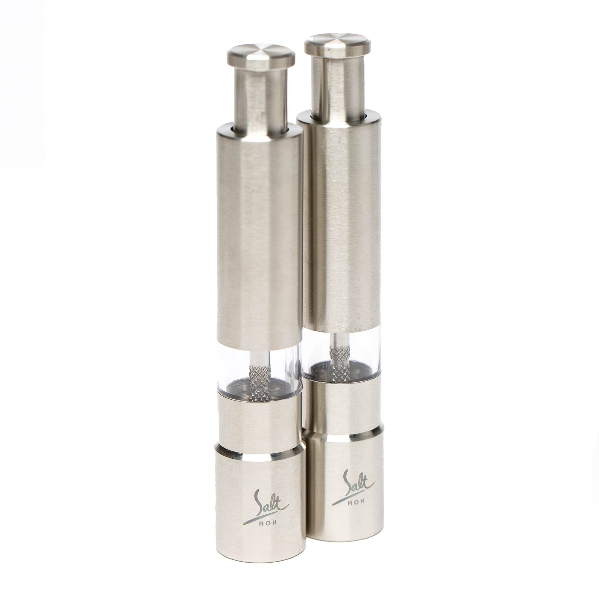 Salt Rox Thumb Press Stainless Steel Salt & Pepper Spice Dispenser Set (2 Pack)