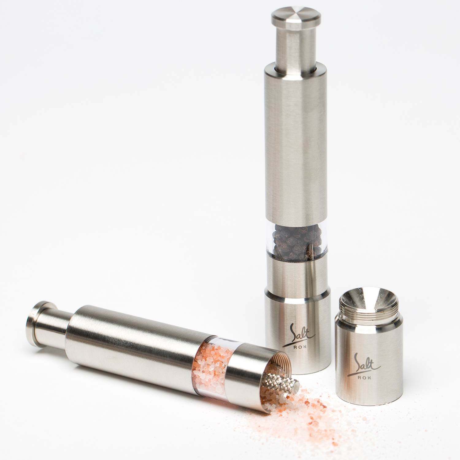 Salt Rox Thumb Press Stainless Steel Salt & Pepper Spice Dispenser Set (2 Pack)