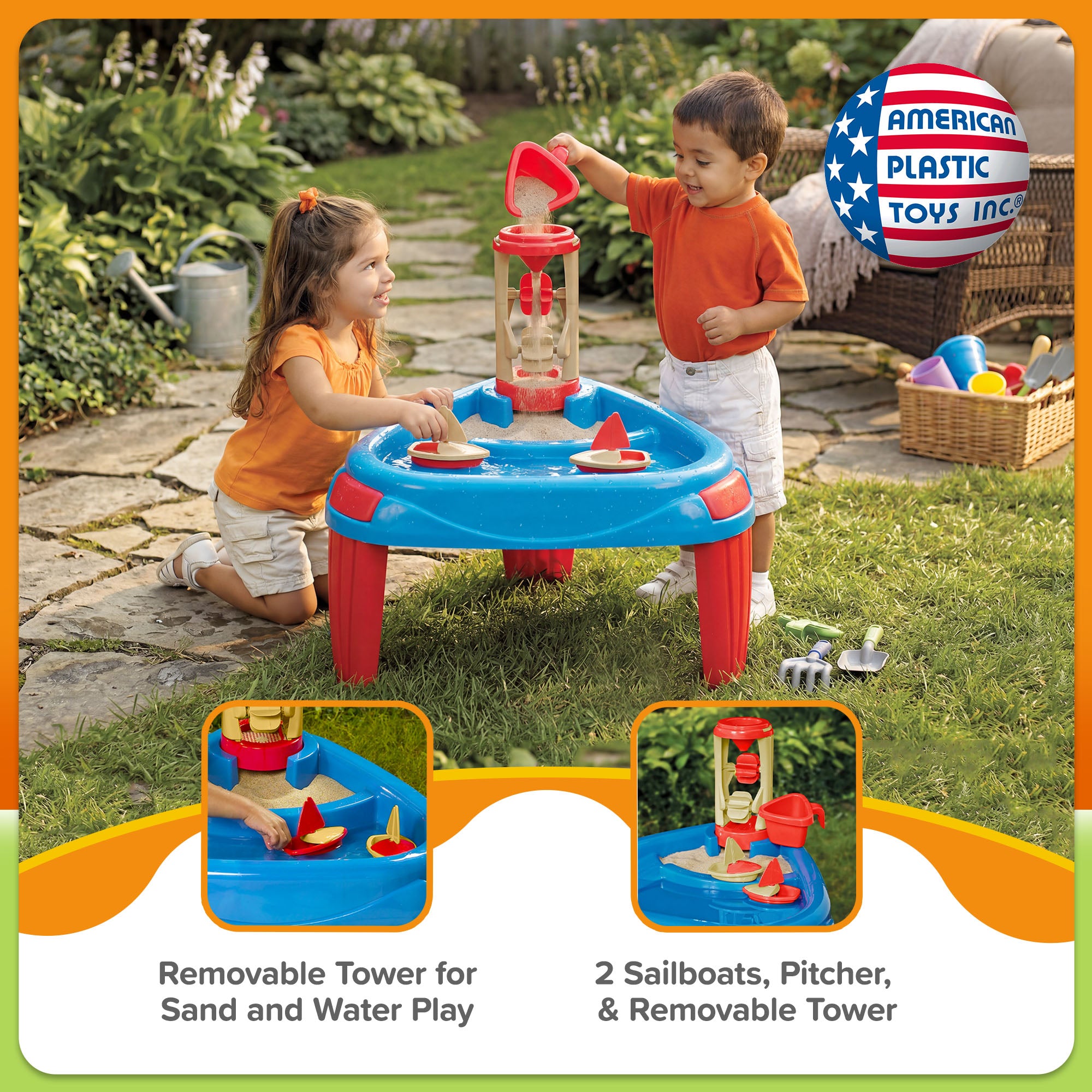 American Plastic Toys Kids Sand and Water Wheel Play Table Outdoor Yard Play - VMInnovations
