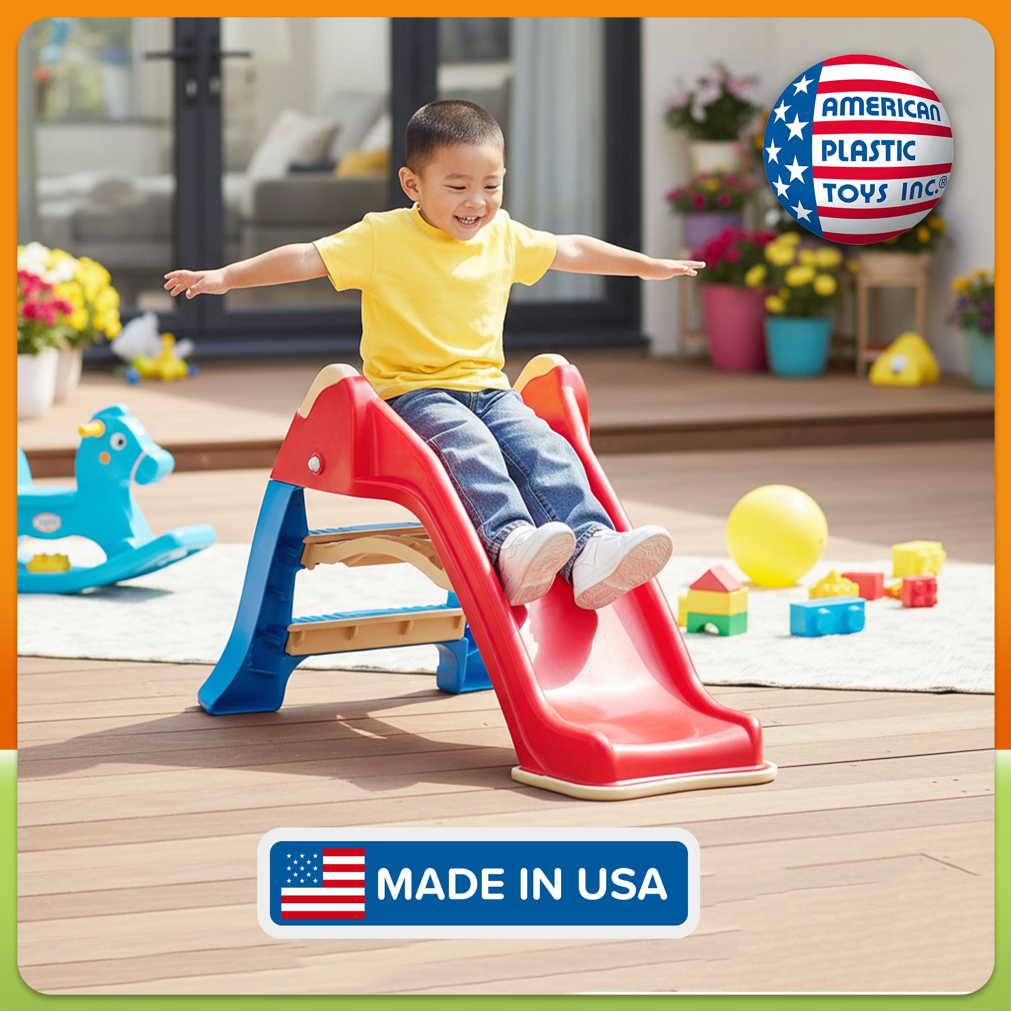 American Plastic Toys Portable Indoor & Outdoor Folding Baby Toddler Slide, Red - VMInnovations