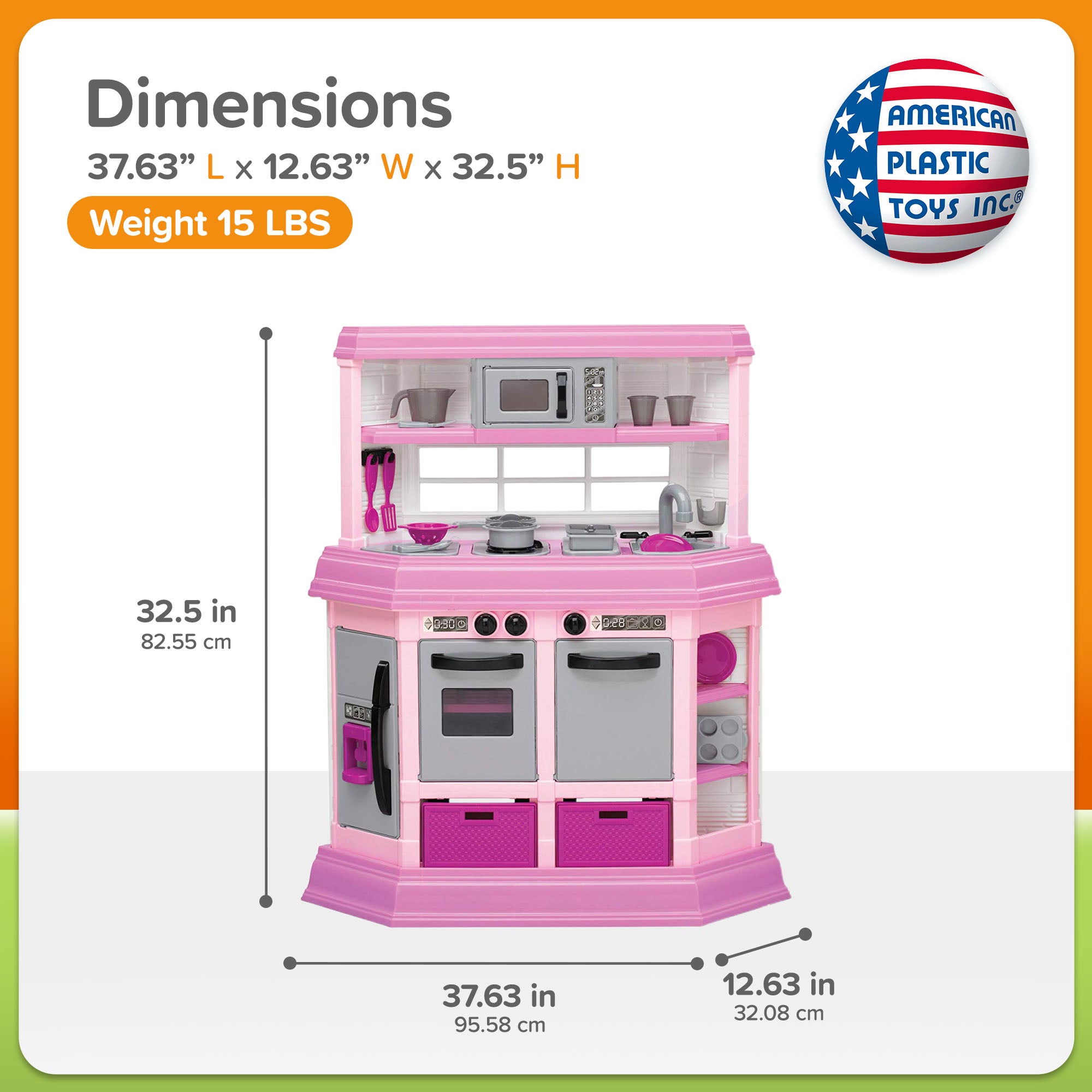 American Plastic Toys Custom Kitchen Pretend Play Toy Set for Kids, Pink - VMInnovations