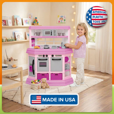 American Plastic Toys Custom Kitchen Pretend Play Toy Set for Kids, Pink - VMInnovations