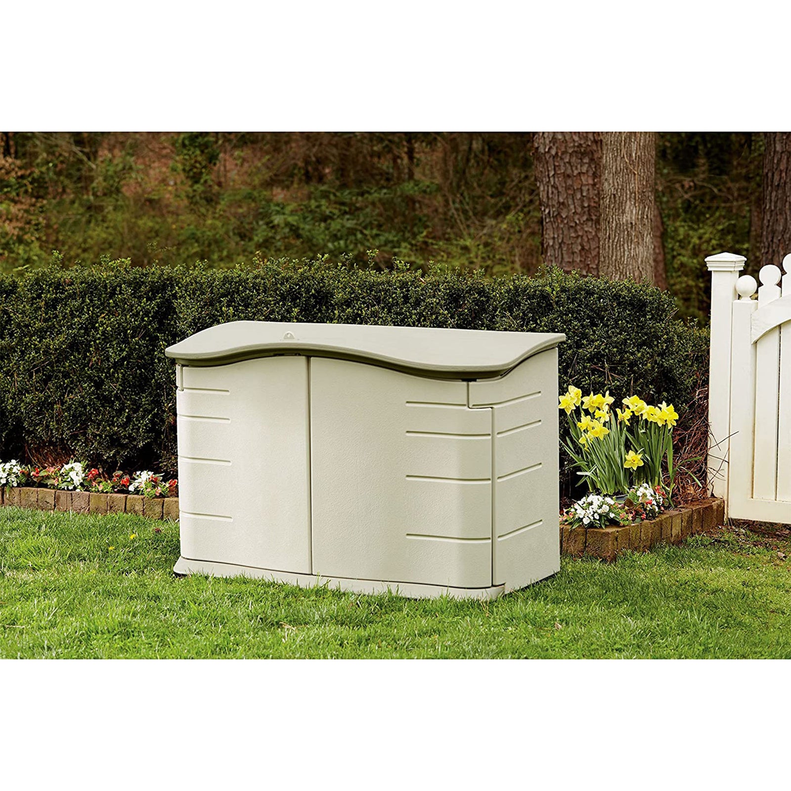 Rubbermaid Plastic Double Walled Horizontal Outdoor Storage Shed, Sand/Brown - VMInnovations