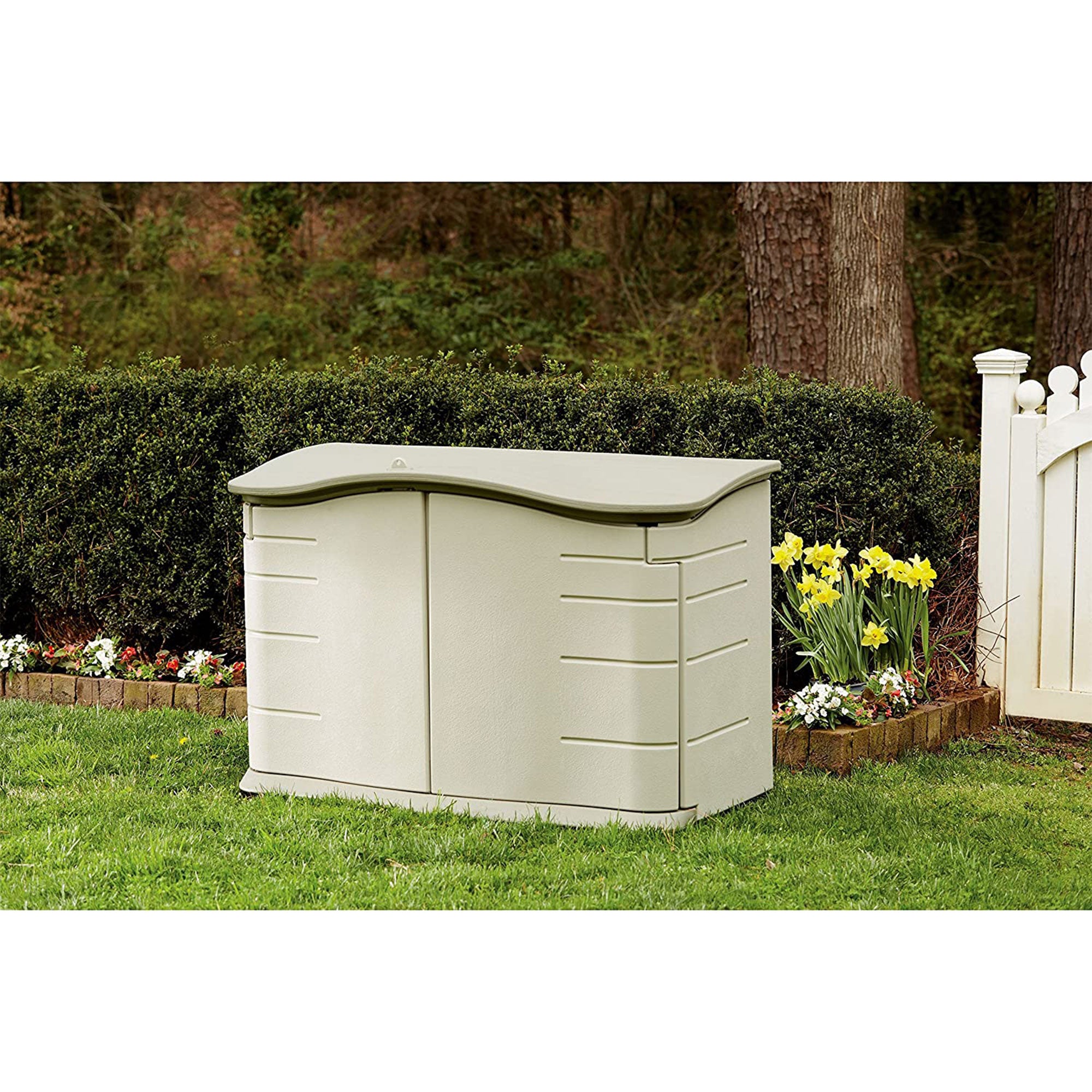 Rubbermaid Plastic Double Walled Horizontal Storage Shed, Sand/Brown (Used)