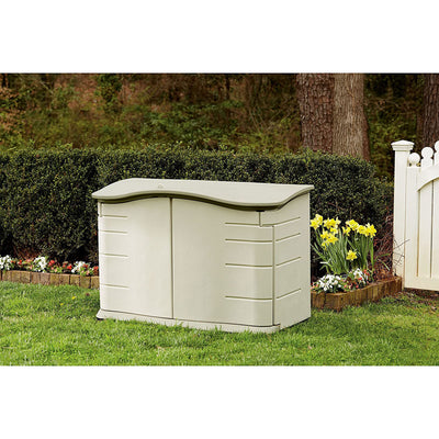 Rubbermaid Plastic Double Walled Horizontal Storage Shed, Sand/Brown (Used) - VMInnovations