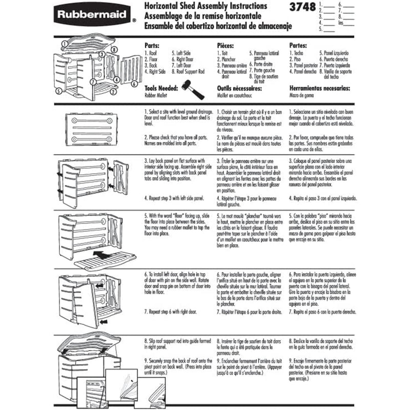 Rubbermaid Plastic Double Walled Horizontal Storage Shed, Sand/Brown (For Parts)