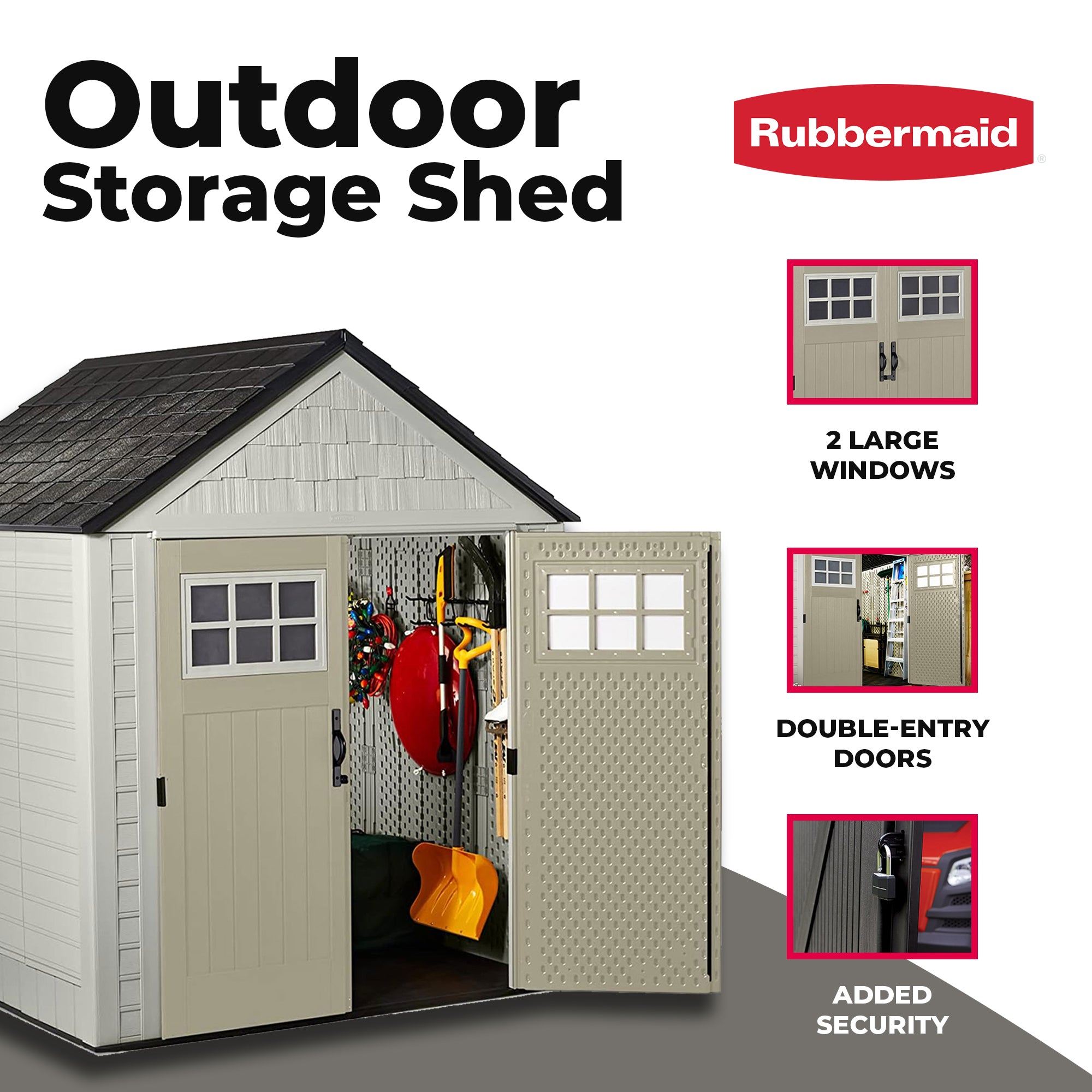 Rubbermaid 7x7 Ft Weather Resistant Resin Outdoor Storage Shed, Sand (Open Box) - VMInnovations
