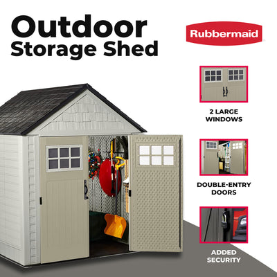 Rubbermaid 7x7 Ft Weather Resistant Resin Outdoor Storage Shed, Sand (Open Box) - VMInnovations