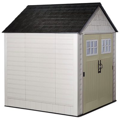 Rubbermaid 7x7 Ft Durable Weather Resistant Resin Outdoor Storage Shed, Sand