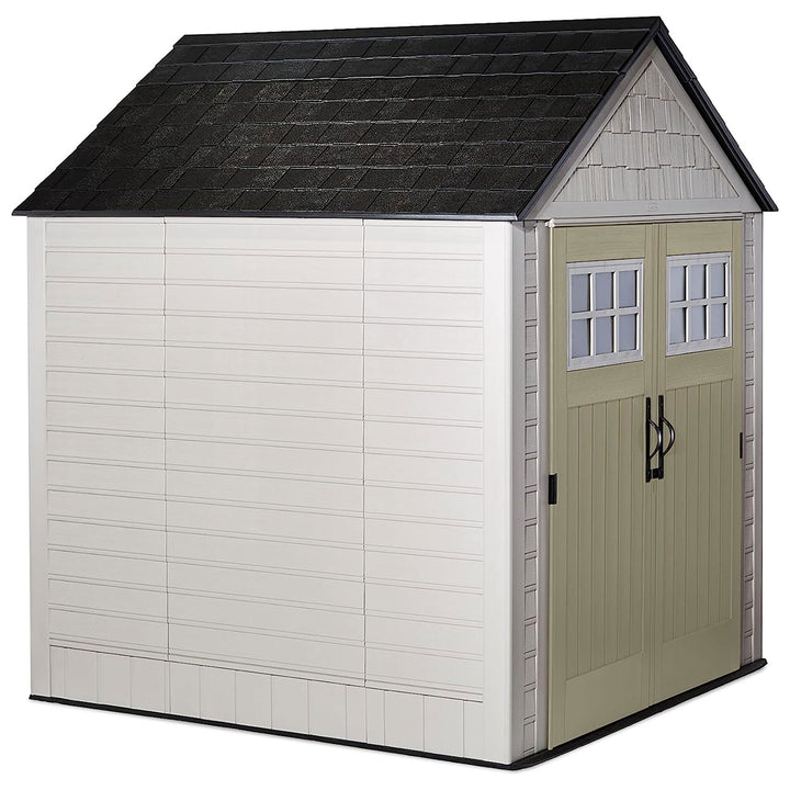 Rubbermaid 7x7 Ft Weather Resistant Resin Outdoor Storage Shed, Sand (Open Box)