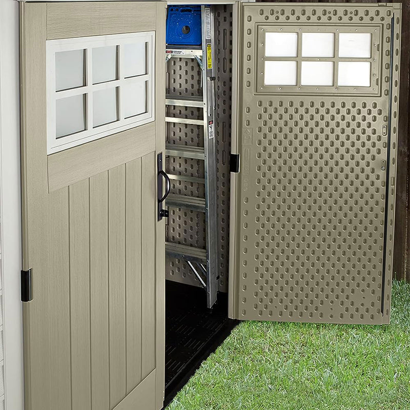 Rubbermaid 7x7 Ft Weather Resistant Resin Outdoor Storage Shed, Sand (Open Box)