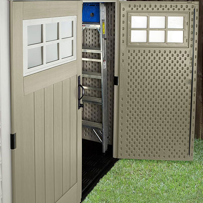 Rubbermaid 7x7 Ft Weather Resistant Resin Outdoor Storage Shed, Sand (Open Box) - VMInnovations