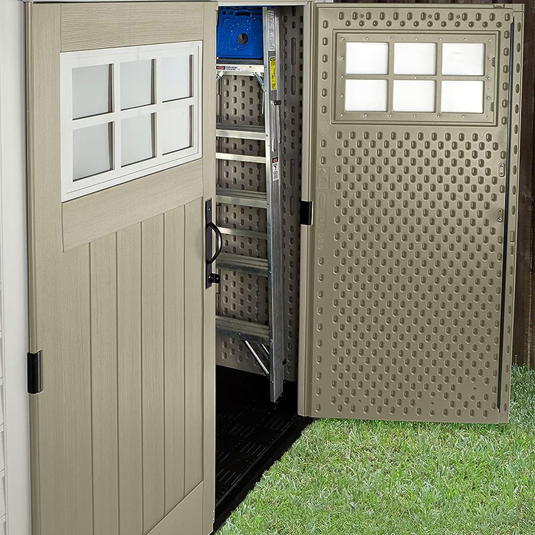 Rubbermaid 7x7 Ft Weather Resistant Resin Outdoor Storage Shed, Sand (Open Box)