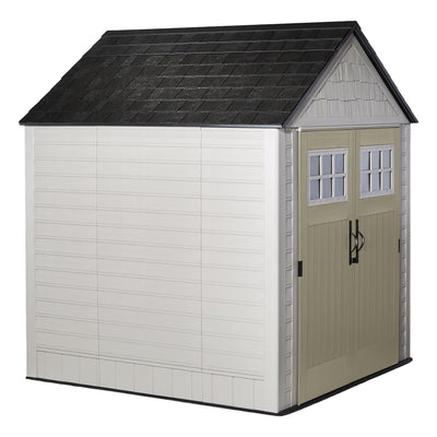 Rubbermaid 7x7 Ft Durable Weatherproof Resin Outdoor Storage Shed, Sand (2 Pack)