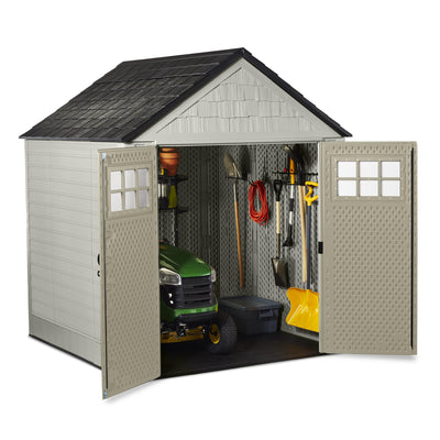 Rubbermaid 7x7 Ft Durable Weatherproof Resin Outdoor Storage Shed, Sand (2 Pack)