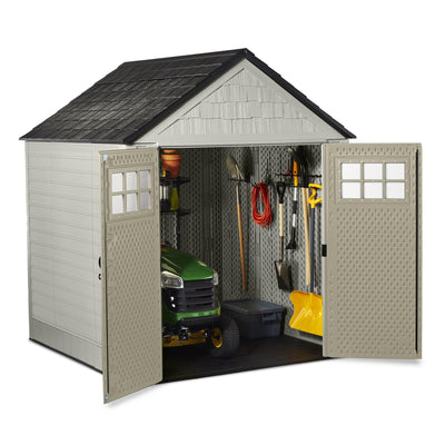 Rubbermaid 7x7 Ft Durable Weatherproof Resin Outdoor Storage Shed, Sand (2 Pack) - VMInnovations
