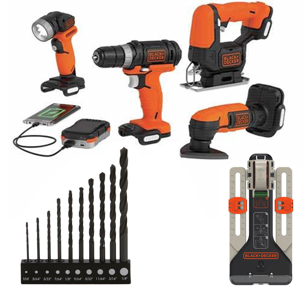 Black & Decker Drill Driver Combo Kit & 10 Piece Bit Set & Picture Hanging Kit