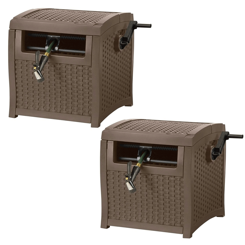 Suncast Foot Smart Track Outdoor Garden Hose Reel Hideaway Storage (2 Pack)