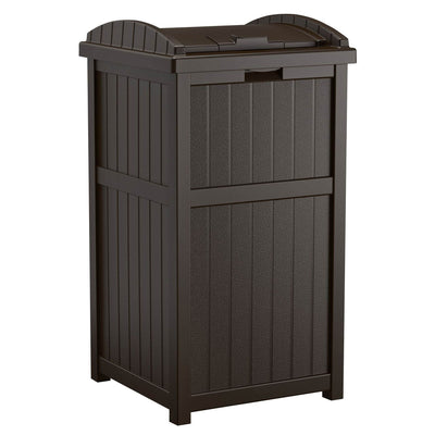 Suncast Trash Hideaway Outdoor 33 Gallon Garbage Waste Can Bin, Java (2 Pack)