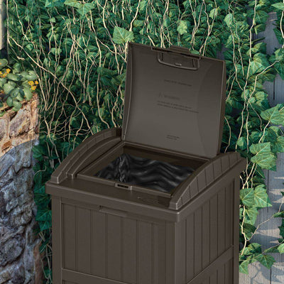 Suncast Trash Hideaway Outdoor 33 Gallon Garbage Waste Can Bin, Java (2 Pack)