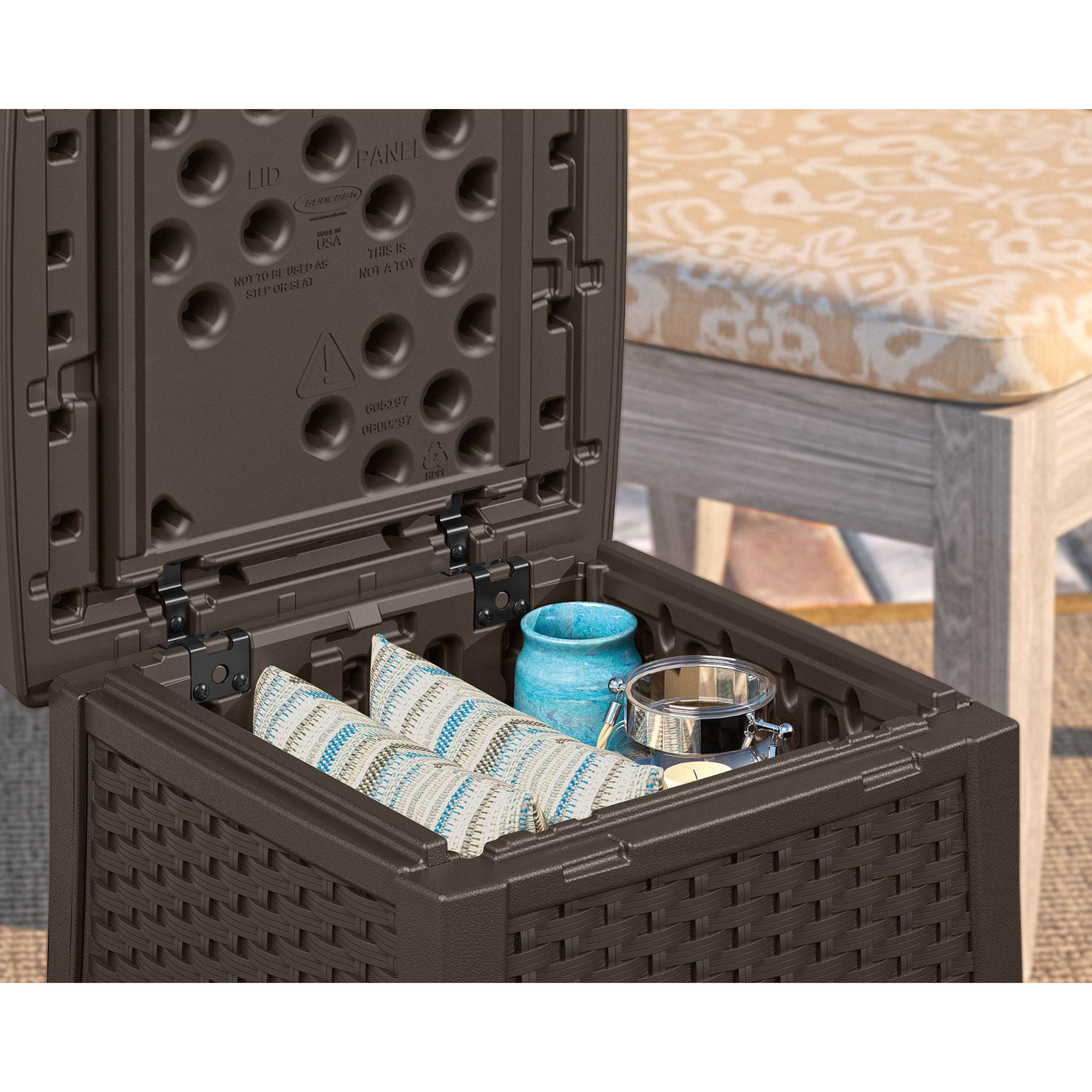 Suncast Elements 13 Gallon Backyard Patio End Table w/ Storage, Java (2 Pack)