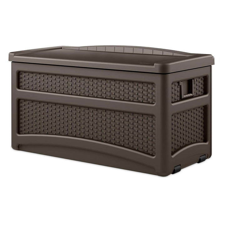 Suncast Outdoor 73 Gallon Patio Storage Chest with Handles and Seat, Java (2 Pk)