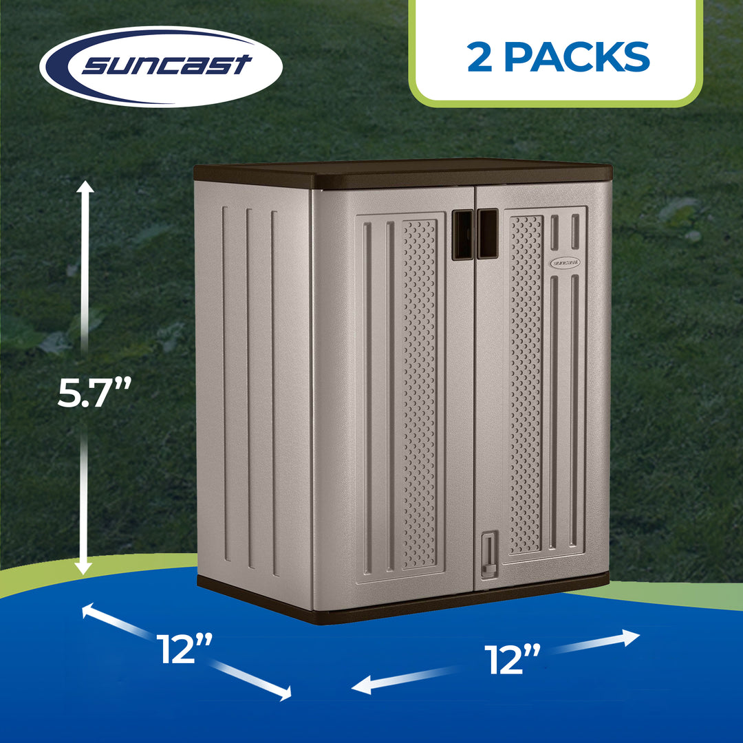 Suncast 9 Cu Ft Heavy Duty Resin Garage Base Storage Cabinet, Platinum (2 Pack)