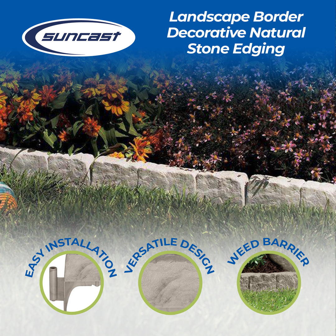 Suncast Landscape Border Decorative Natural Stone Edging, 12" Sections (20 Pack)