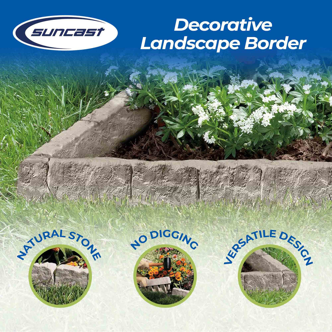 Suncast 10 Piece Landscape Design Border Decorative Rock Stone Edging (8 Pack)