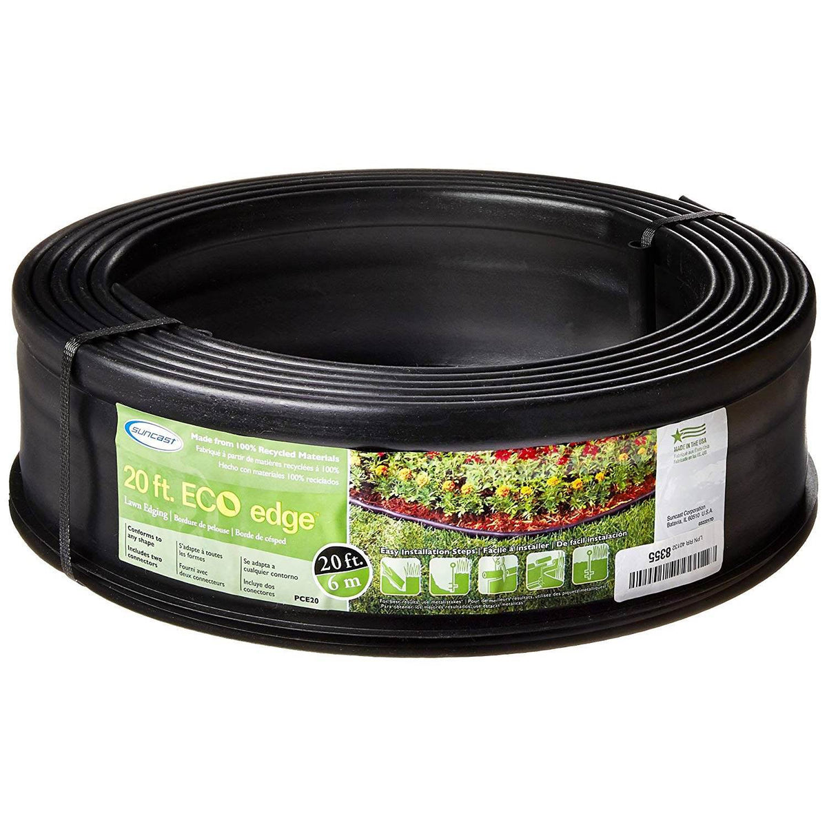 Suncast 5 Eco Edge 20 Foot Plastic Edging Roll w/ 2 Connectors, 5 Inch (8 Pack)