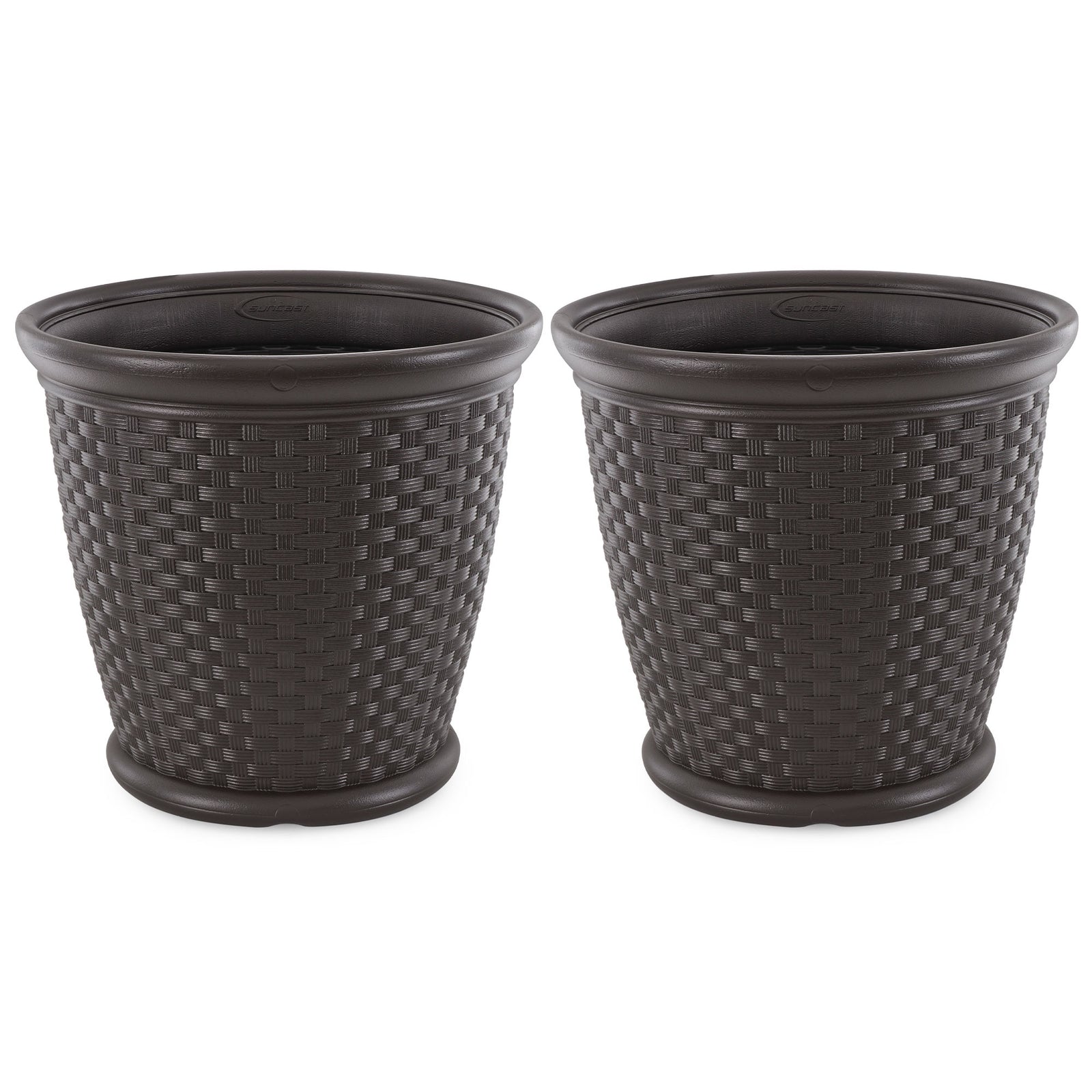Suncast Sonora 22 Inch Resin Wicker Decorative Garden Planter, Java (2 Pack) - VMInnovations