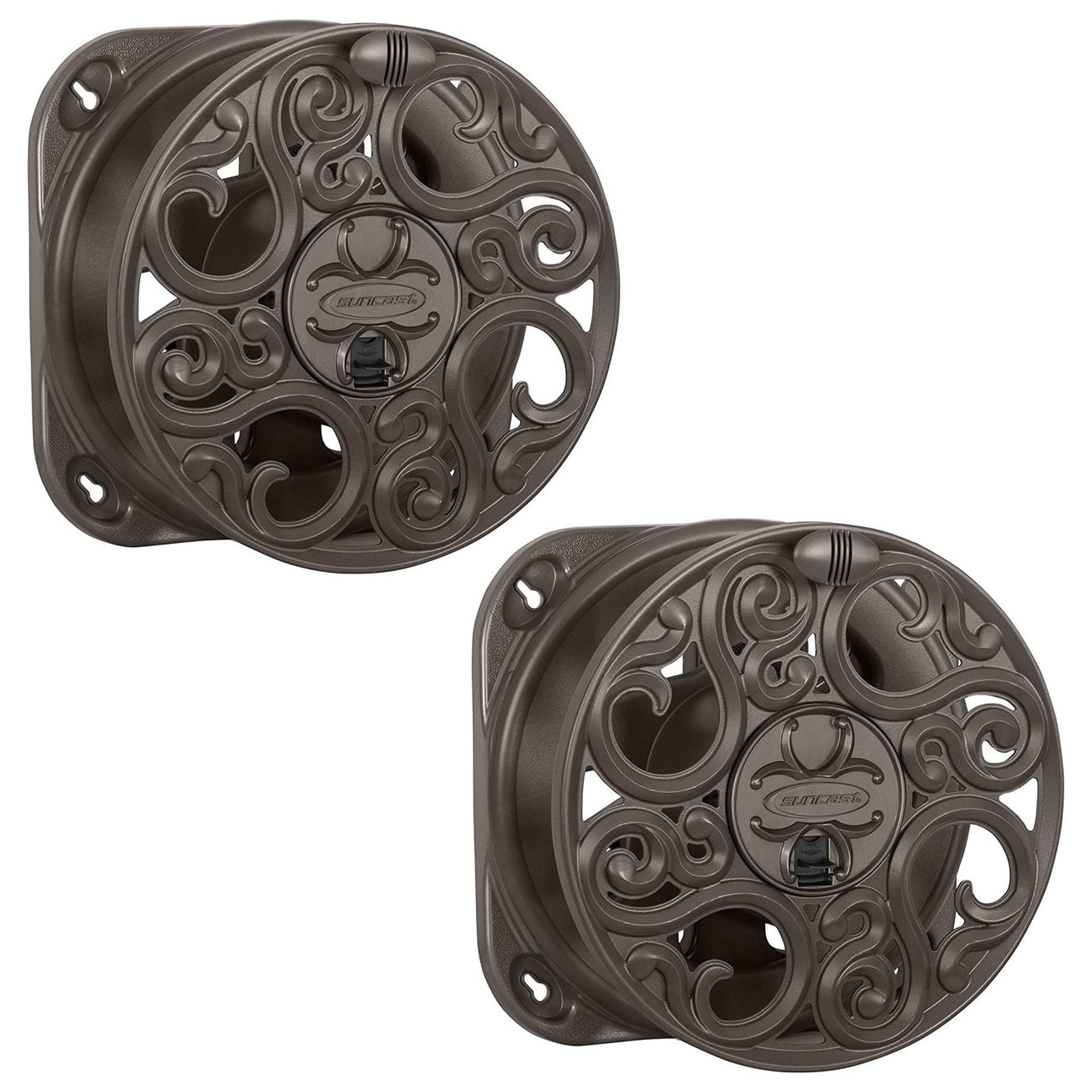 Suncast Sidewinder 60 Foot Side Scroll Decorative Wall Mount Hose Reel (2 Pack) - VMInnovations