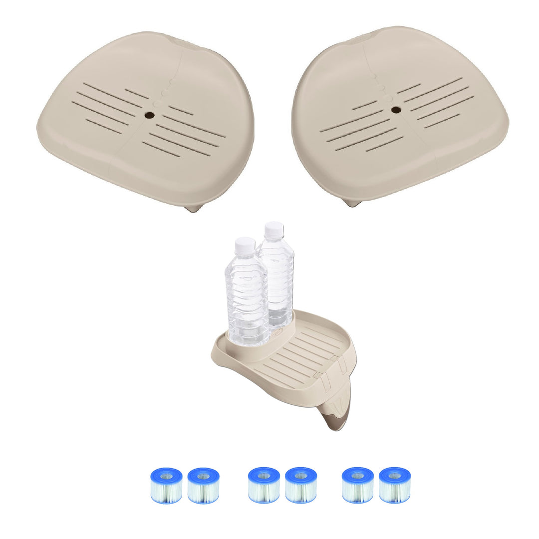 Intex Spa Seat (2 pack) and Cup Holder/Tray & Type A Filter Cartridges (3 Pack)