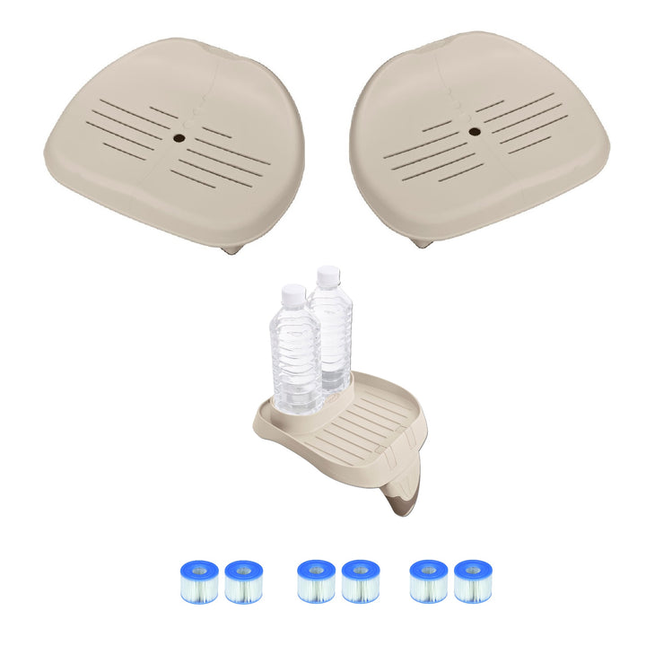Intex Spa Seat (2 pack) and Cup Holder/Tray & Type A Filter Cartridges (3 Pack)