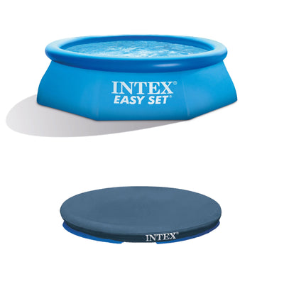 Intex 8’ x 2.5’ Inflatable Swimming Pool with Filter Pump & 8’ Round Pool Cover - VMInnovations