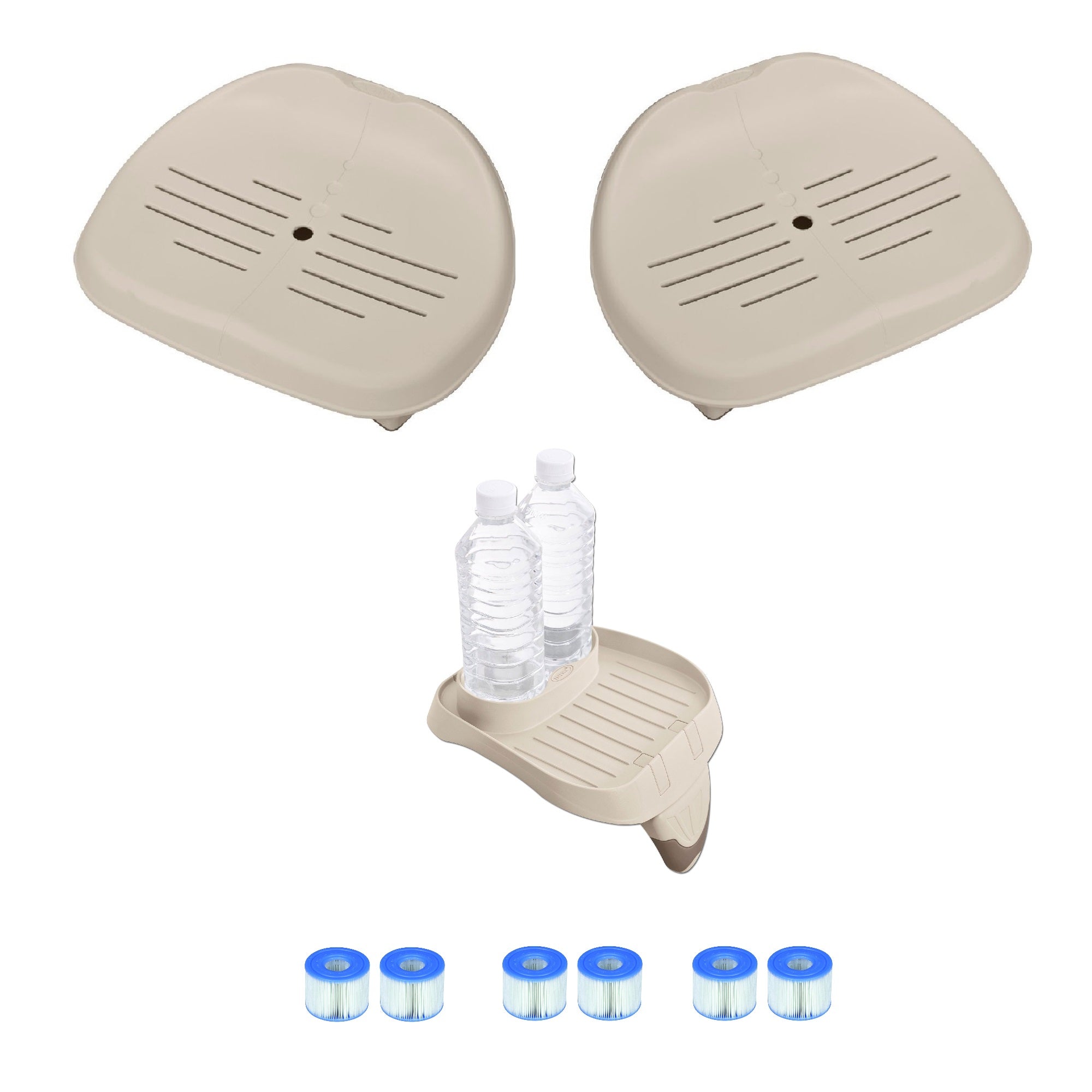 Intex Spa Seat (2 pack) and Cup Holder/Tray & Type A Filter Cartridges (3 Pack) - VMInnovations