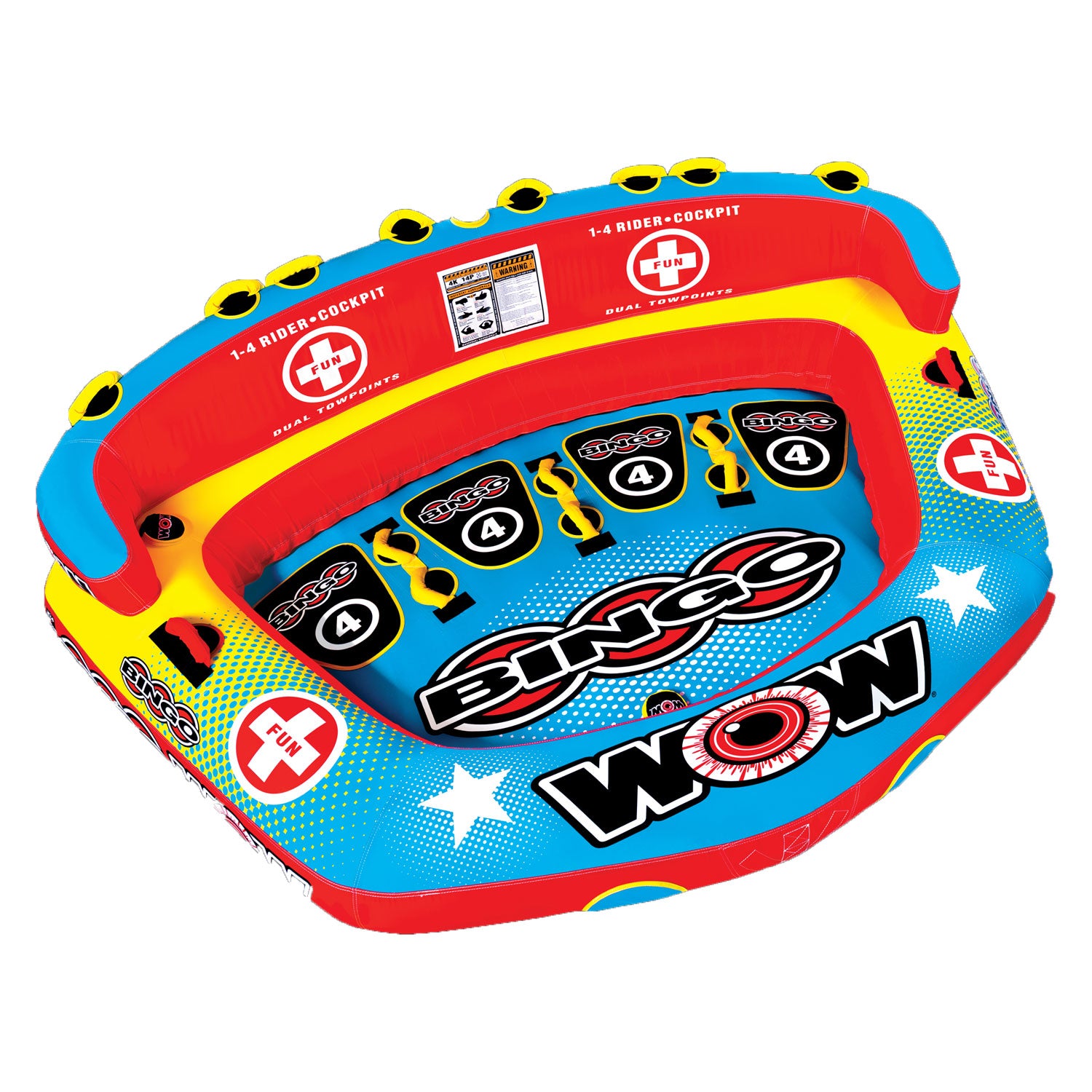 WOW Watersports 14-1080 Bingo 1 to 4 Person Towable Water Tube with Foam Handles