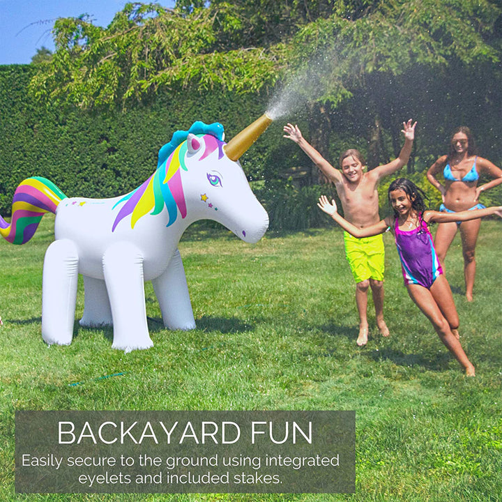 Swimline Humongous 6' Tall Inflatable Unicorn Kid's Outdoor Yard Water Sprinkler