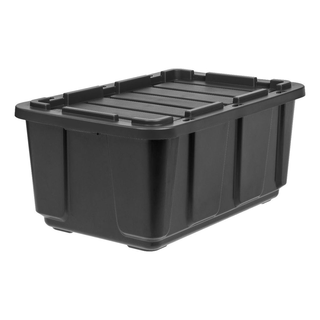 589090 27 Gallon Utility Tough Stackable Storage Tote, Black (4 Pack) (Open Box)