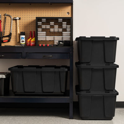 IRIS USA 589090 27 Gallon Utility Tough Stackable Storage Tote, Black (4 Pack)
