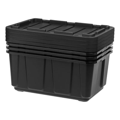 589090 27 Gallon Utility Tough Stackable Storage Tote, Black (4 Pack) (Open Box)