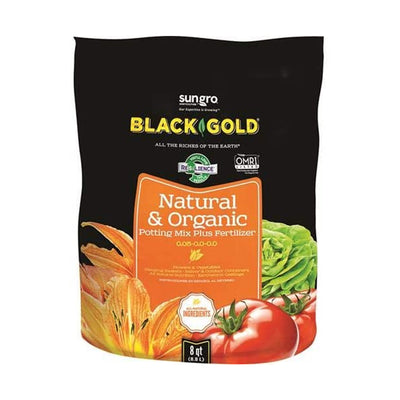 SunGro Black Gold Natural Potting Soil Fertilizer Mix, 8 Quart Bag (10 Pack)