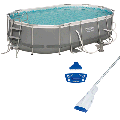 Bestway Power Steel 16ft x 10ft x 3.5ft Above Ground Pool Set and Pump Vacuum