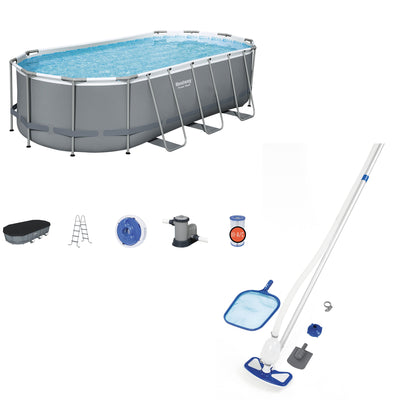 Bestway Power Steel 18'x9'x48" Above Ground Pool Set with Cleaning Accessories