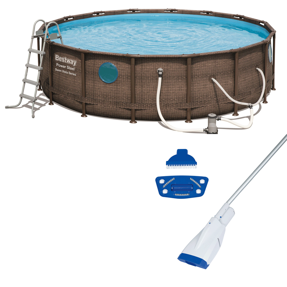 Bestway 16ft x 48in Power Vista Above Ground Pool Set w/ Pump & Aqua Vacuum
