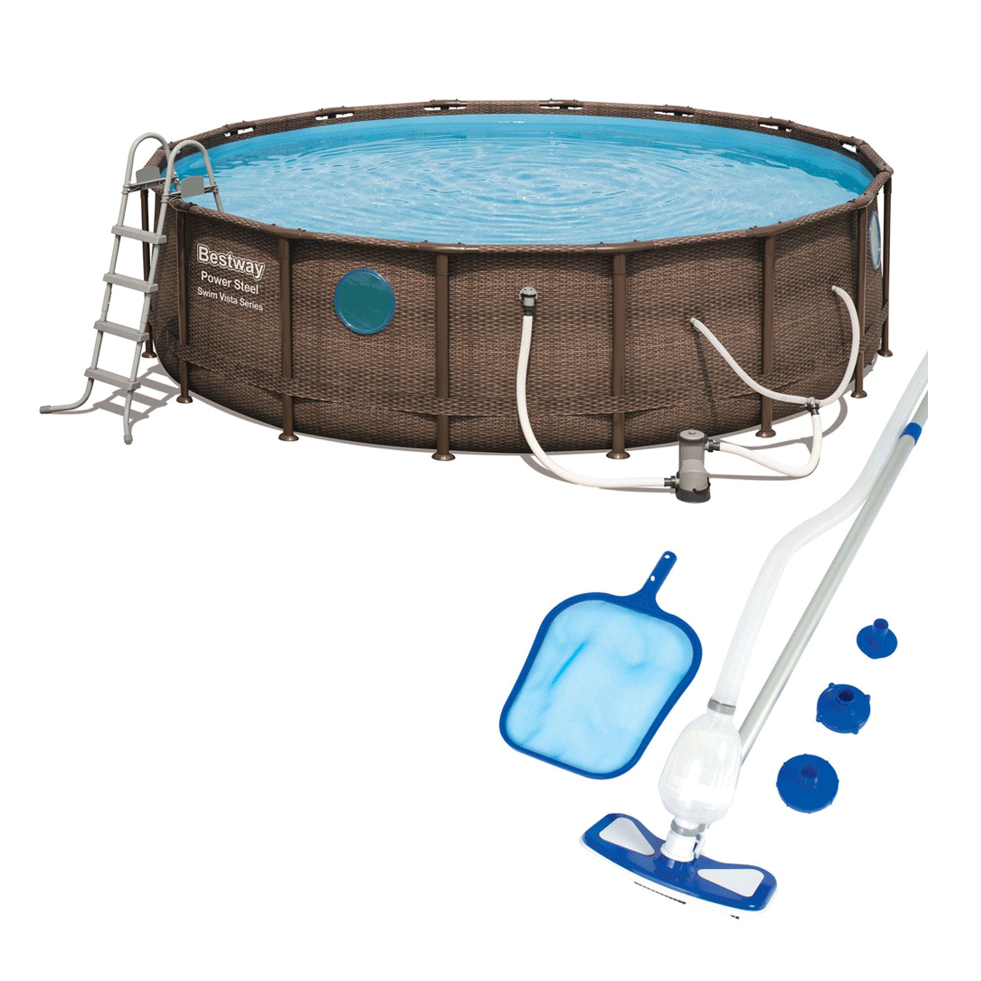 Bestway Power Swim Vista 16 Foot x 4 Foot Above Ground Pool & Pump, Cleaning Kit
