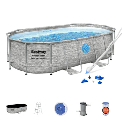 Bestway 14 Foot x 39.6 Inch Power Swim Vista Pool with Pump and AquaCrawl Vacuum